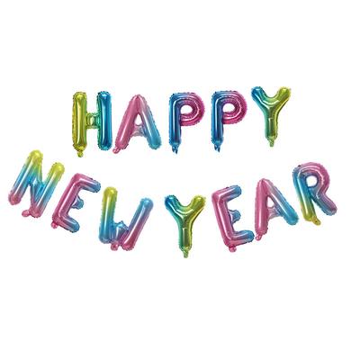 Conjunto de Balões de Alumínio com Alfabeto HAPPY NEW YEAR de 16 polegadas Dourado Prateado Vermelho Verde Gradual Balão de Folha de Alumínio Decoração de Dia de Ano Novo