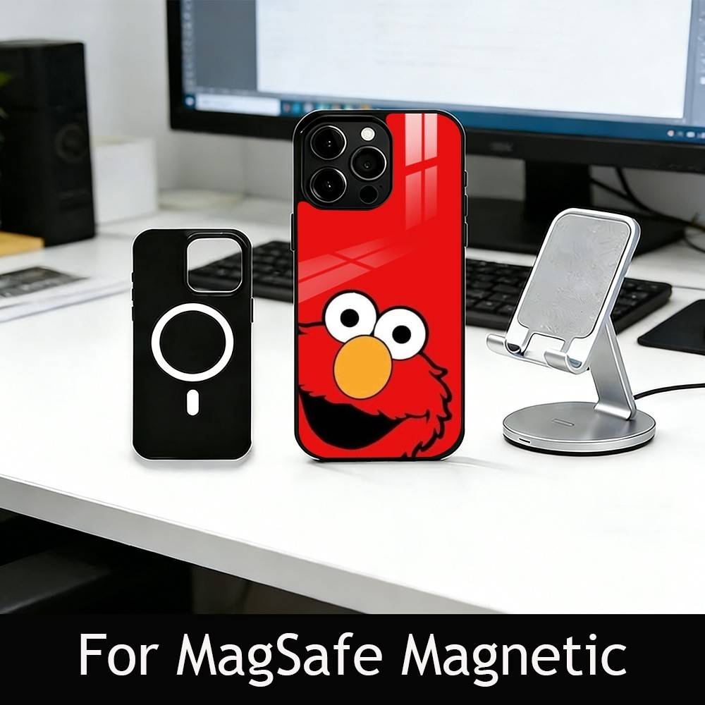 Cut Cartoon E-Elmo Phone Case For iPhone17,16,15,14,13,12,11 Plus,Pro Magnetic For Magsafe Wireless Charging