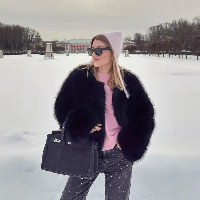 New imitation fur jacket soft fur collar wide cuffs with sweater jeans fashion design autumn and winter clothing