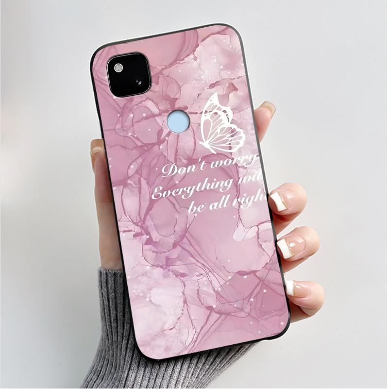 Case For Google Pixel 4a Luxury Fashion Butterfly Flowers Soft Matte TPU Silicon Back Cover Black For Pixel4a 4G 5G Phone Case