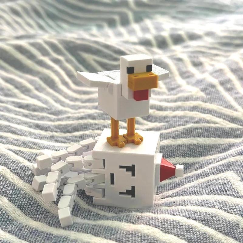 3D Printed Charming Fox Chicken Toys Movable Model Crafts Ornaments Home Desktop Decoration Figurines Statue Gifts