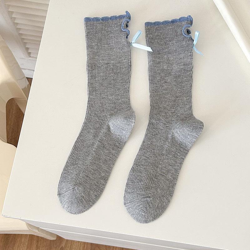 Spring Autumn Open Toe Cotton Stockings Women's Stockings Butterfly Knot Accessories Mid-Calf Stockings Casual Stockings Pile Stockings