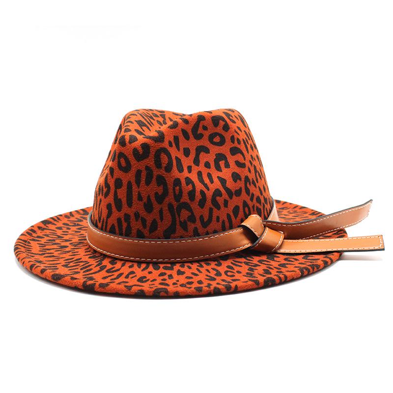Vintage Leopard Print Woolen Top Hat Men'S And Women'S Gentleman'S Hats Cowboy Hats Felt Hats