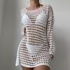 Womens Sexy Knit Hollow Out Long Sleeve Beach Cover Up Dress