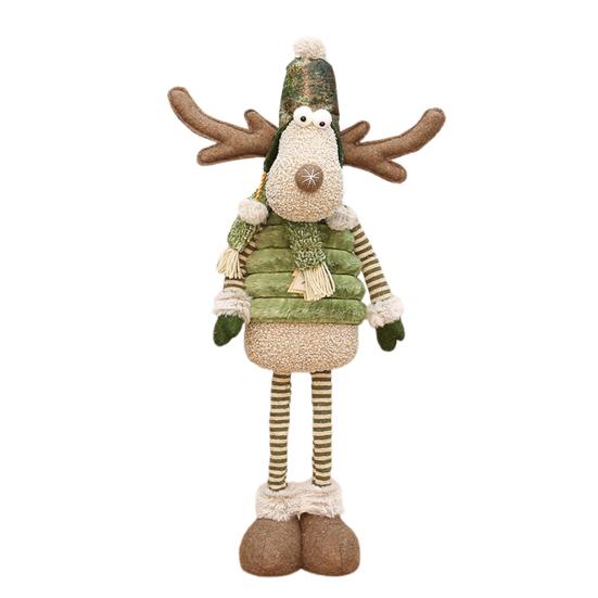 Christmas Reindeer Plush Toy with Retractable Legs Handmade Long-Legged Cartoon Elk Plush Doll Xmas Holiday Party Decoration Ornament