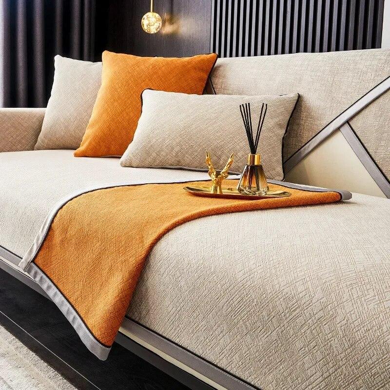 Sofakissen aus gesäumtem Leder, modernes, minimalistisches und hochwertiges Anti-Rutsch-Kissen, vier Jahreszeiten, universeller leichter Luxus-Sofabezug