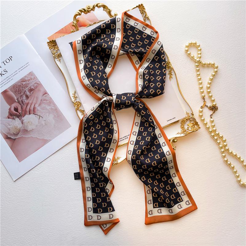 Women Luxury Design Print Silk Ribbon Female Foulard Floral Headband Neck Tie Bag Suit Scarf Hair Band Kerchief Neckerchief