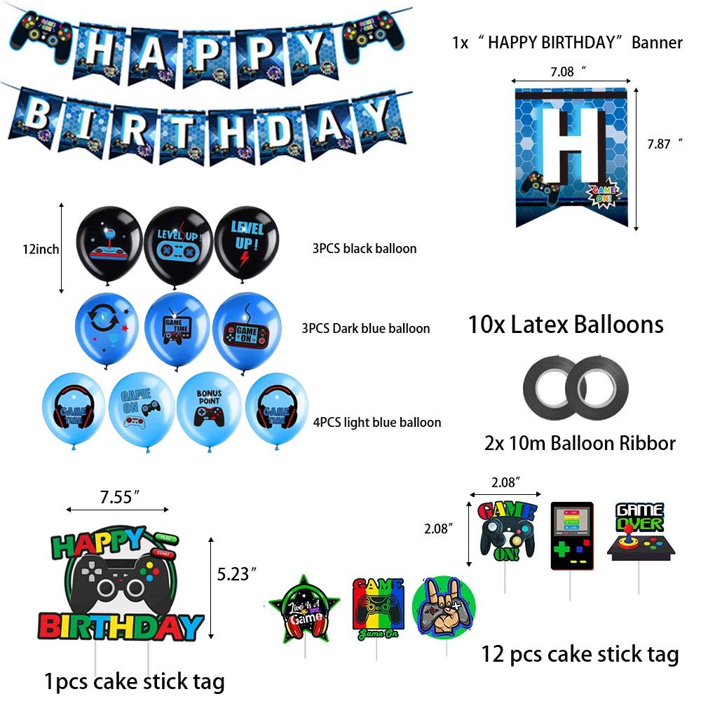 Video Game Party Supplies Set Baby Boy Birthday Party Decoration Happy Birthday Gaming Backdrop Game Table Covers Gamer Balloons