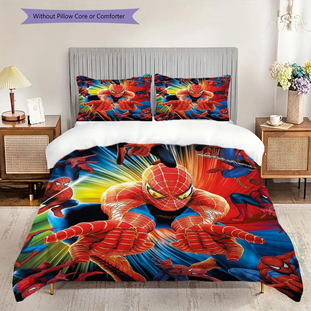 Super soft three-piece bedding set with a cool Spider-Man pattern  (1*Duvet Cover + 2*Pillowcase, Without Core) 135x200cm