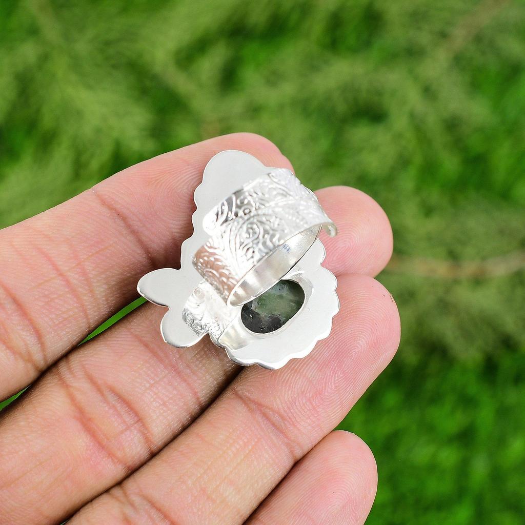 Wedding Gift For Her 925 Silver Natural Ruby Zoisite Statement Adjustable Ring