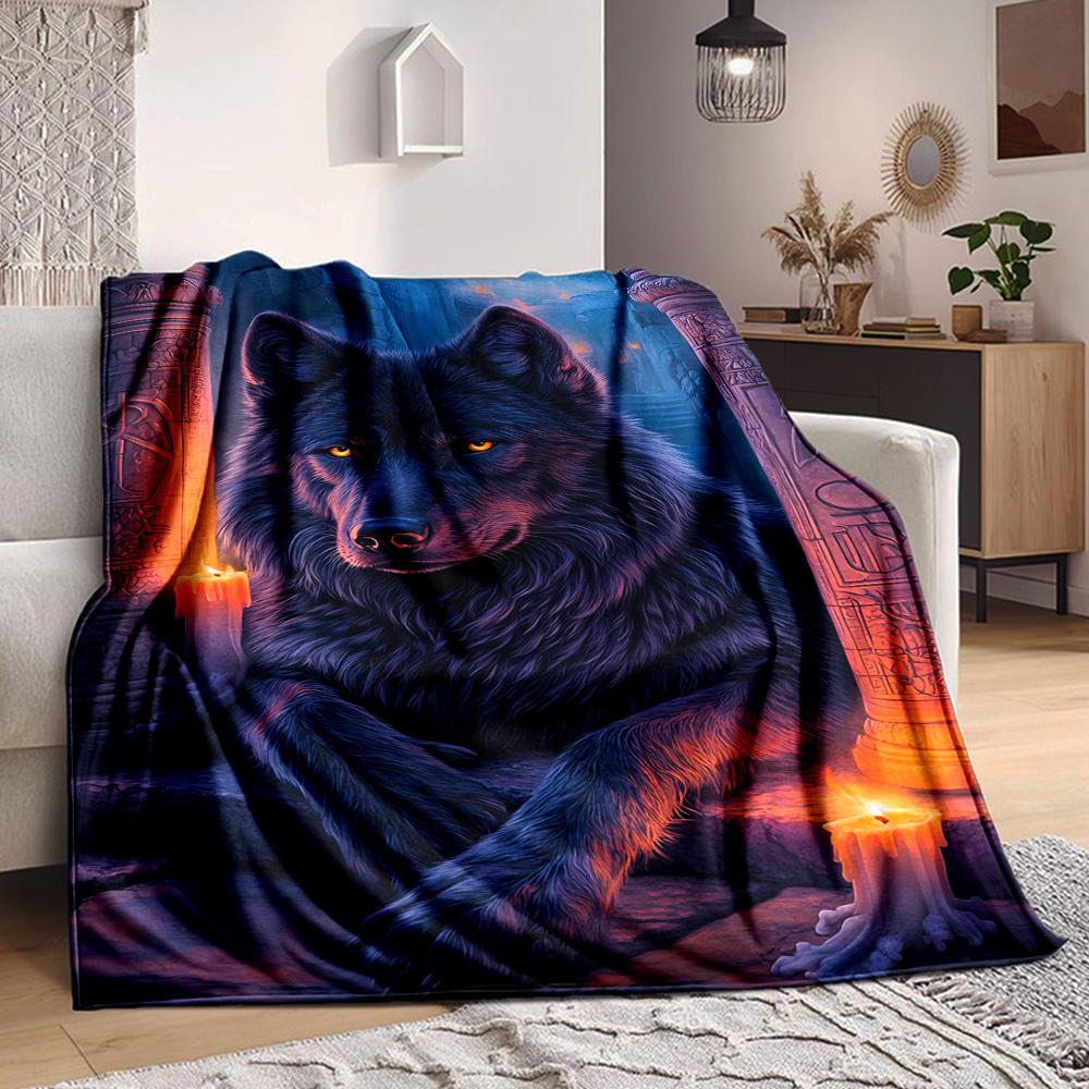 1pc Mystical Wolf Blanket, Lightweight Flannel Fleece with Digital Printing, Soft Warm for Sofa, Travel, Camping, Office, Couch, Chair, and Bed, All-S