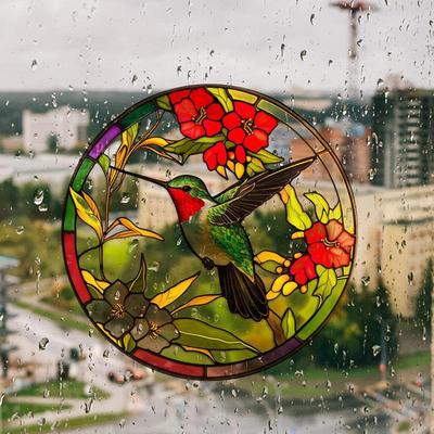 Hummingbird Window Decals Non-Adhesive Warning Sticker Double-Sided Design Decoration Tool For Home School Dormitory And Hotel