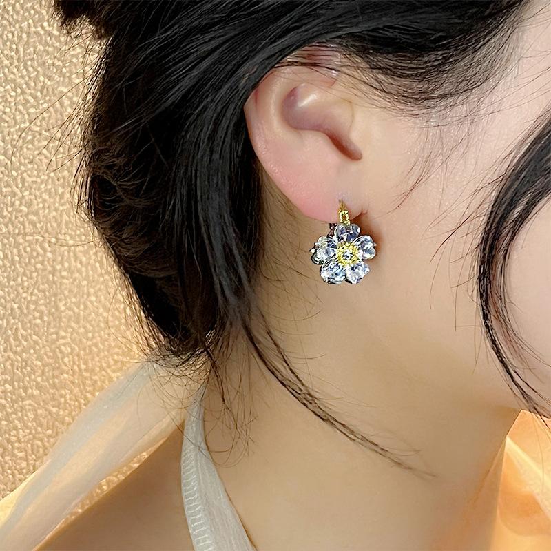 Super Fairy Temperament Double-Sided Opal Earrings Zircon Flower Ear Buckles Premium Earrings