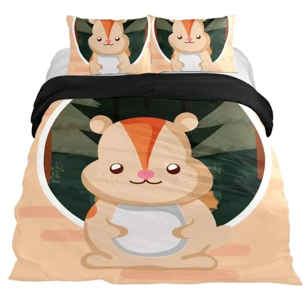 Cartoon Beaver Povlak na přikrývku King Queen Legrační krásné zvířecí souprava povlečení Dětská Dívčí Divoká příroda Polyester Povlak na polštář