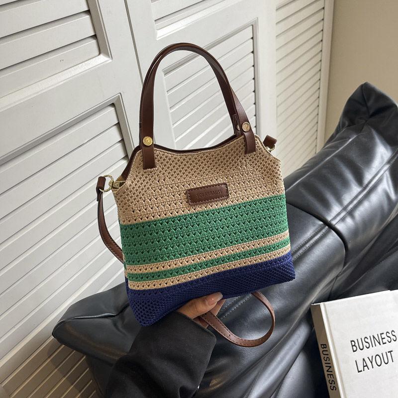 

Summer straw woven vacation bag women s beach versatile shoulder bucket bag new woven large-capacity commuter tote bag