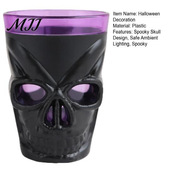 Spooky Bar Atmosphere Decoration Halloween Glowing Skull Goblet, LED Light Up Candle Holder for Dark Decor Party, Table, Haunted House Prop