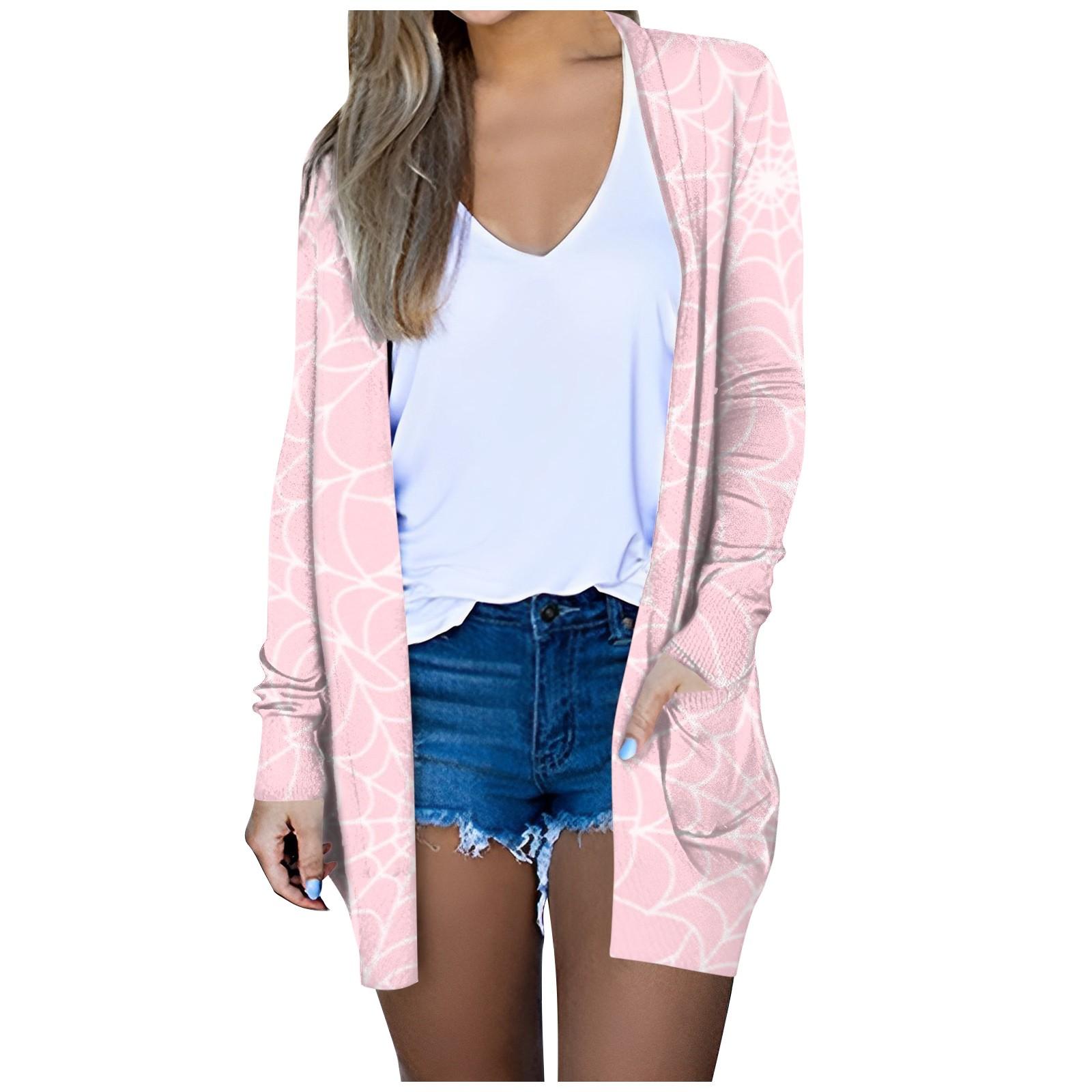 

Женская модная повседневная куртка-миди с длинным рукавом и карманным принтом на Хэллоуин XXL розовый