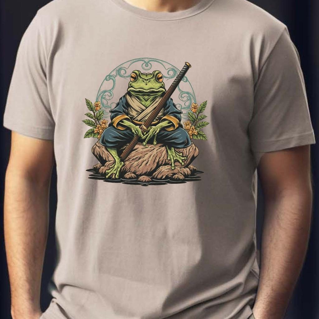Frog Sensei Samurai Graphic Tee Mens Breathable Short Sleeve Casual TShirt