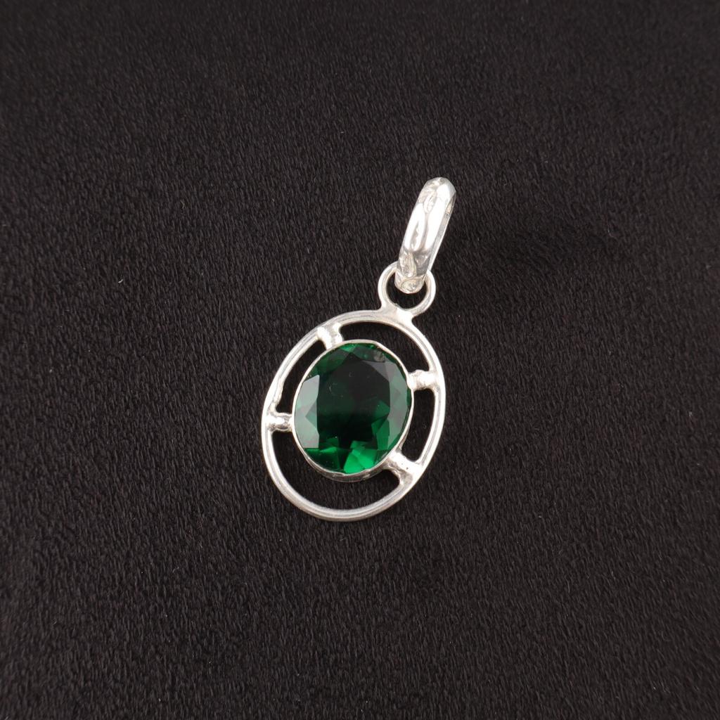 Green Emerald Stone Sterling Silver Trendy Mother Gift Engagement May Pendant PP-6-9