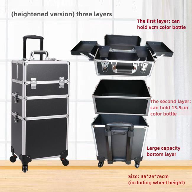 Portable Eyelash Nail Art and Tattoo Embroidery Toolbox Multi-layer Trolley Box Large Capacity Cosmetic Case Trolley