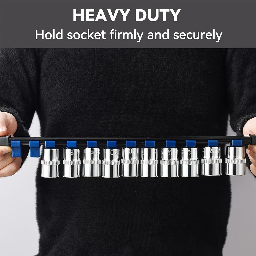 12PCS ABS Organizer, 3/8-Inch 1/2-Inch 1/4-Inch Drive Rail Holders, Heavy Duty Racks, Black Rails with Clips