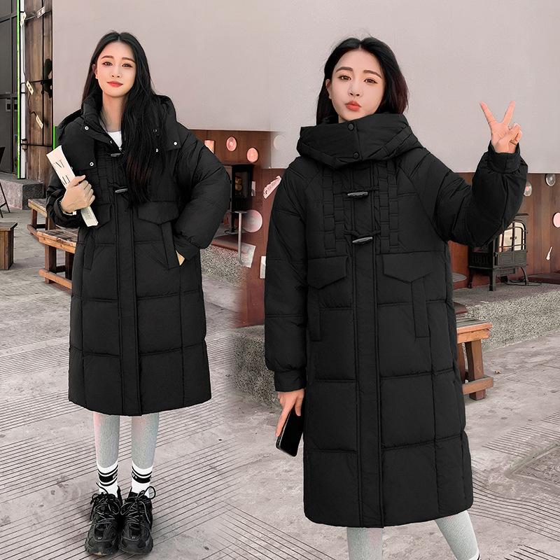 Horn Button Cotton Jacket Women's Mid-length Winter Thickened and Non-bloated Down Padded Jacket 2025 New Cotton Jacket