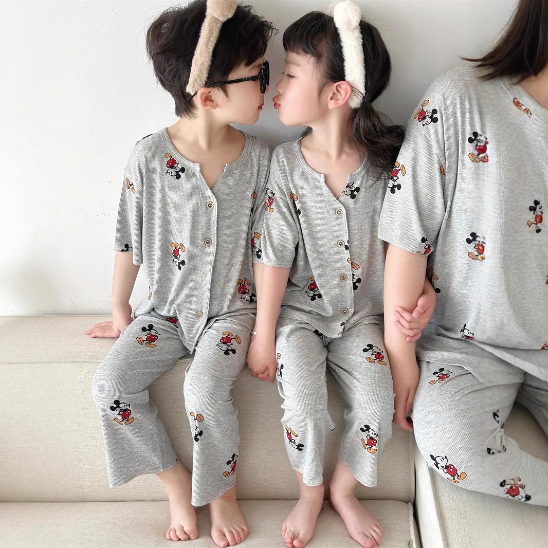 

Kids Summer Pajamas: Thin Short-Sleeve Modal Parent-Child Matching Set for Boys and Girls 120cm