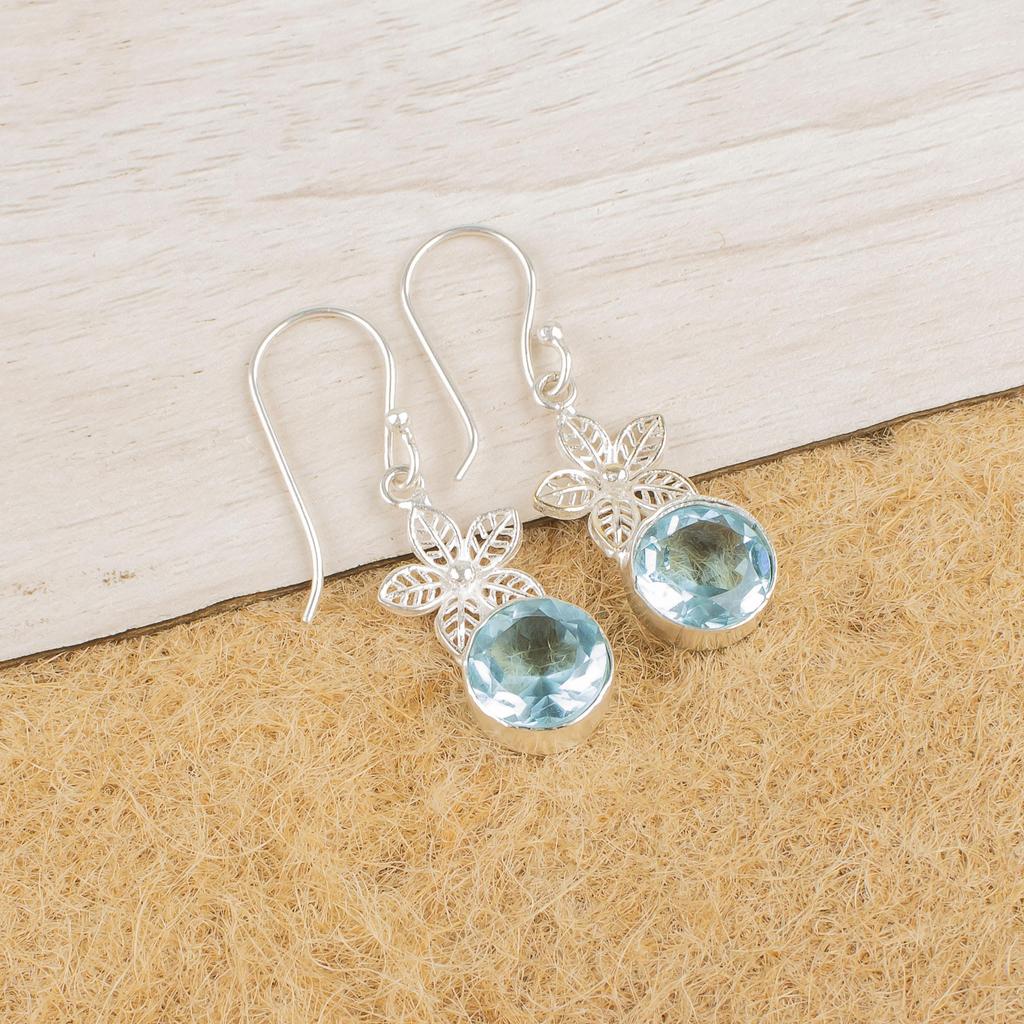 Sky Blue Topaz Gemstone Earring, Handmade Gorgeous Jewelry, 925 Solid Sterling Silver Jewelry, Bohemian Earring For Wedding Gift