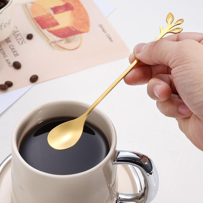 6 PIEZAS Acero Inoxidable Dorado Cuchara de Café Cuchara de Té Cuchara Souvenir Vajilla de Postre Regalos de Cocina Set de Cubiertos Decoración CJCC03