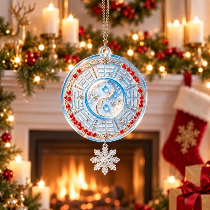 Taijitu Holiday Ornament with Winter Motifs Flat 2D Flat Acrylic Pendant for Mantels, Entryways, and Indoor Seasonal Display