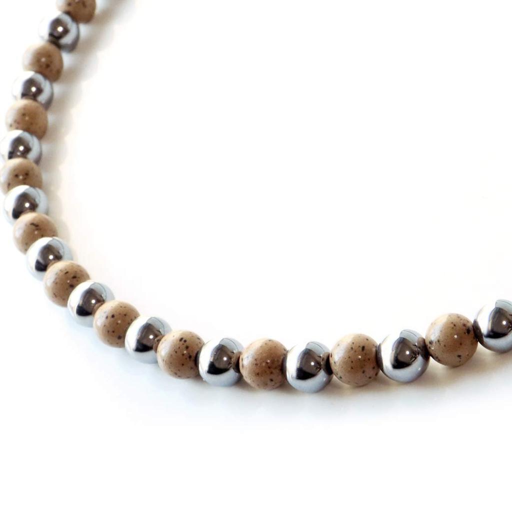 [GOLD STONE] Genuine Terahertz Orange Beitou Stone Necklace, 6mm, Super Far Infrared, Hokutolite, 40cm Long