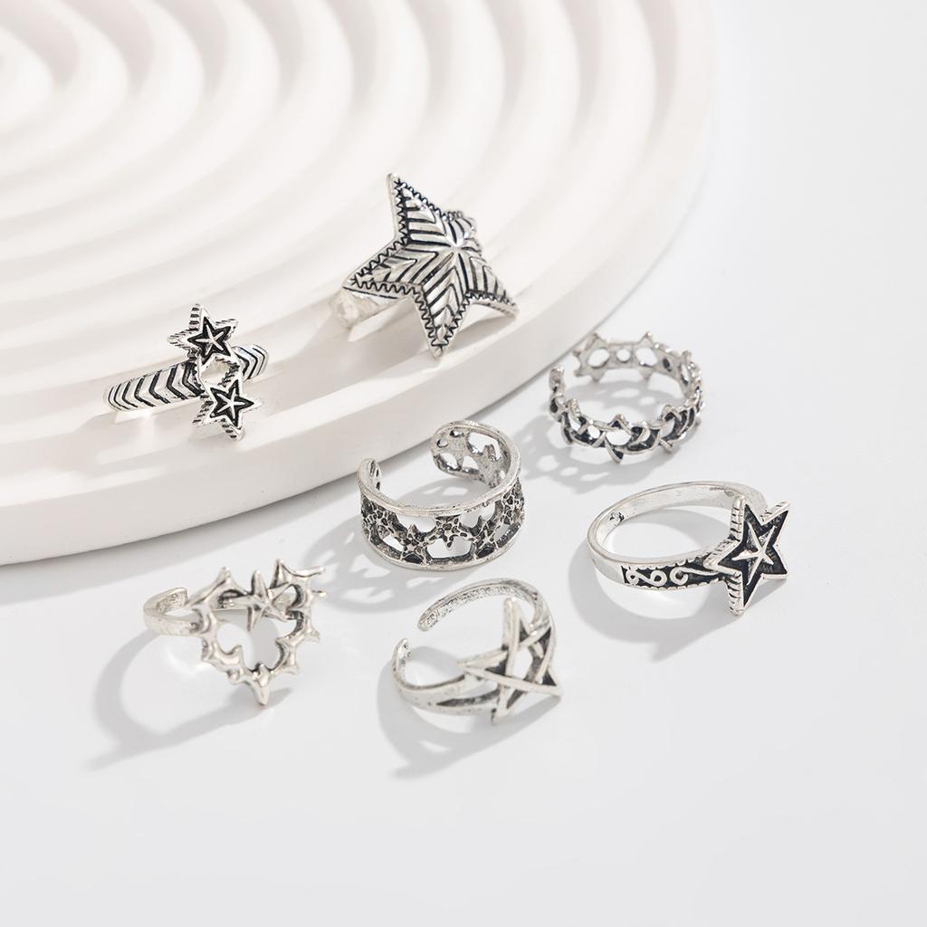 4/7Pcs Hip Hop Thorn Rings Unisex Star Heart Open Ring Sets Fashion Punk Gothic Exquisite Daily Wear Party Banquet Jewelry Gifts