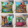 Both Sides Pillow Case Decor Happy Camper Cartoon House Travel Car Cushion Cover for Sofa Home Super Soft Plush Pillowcase