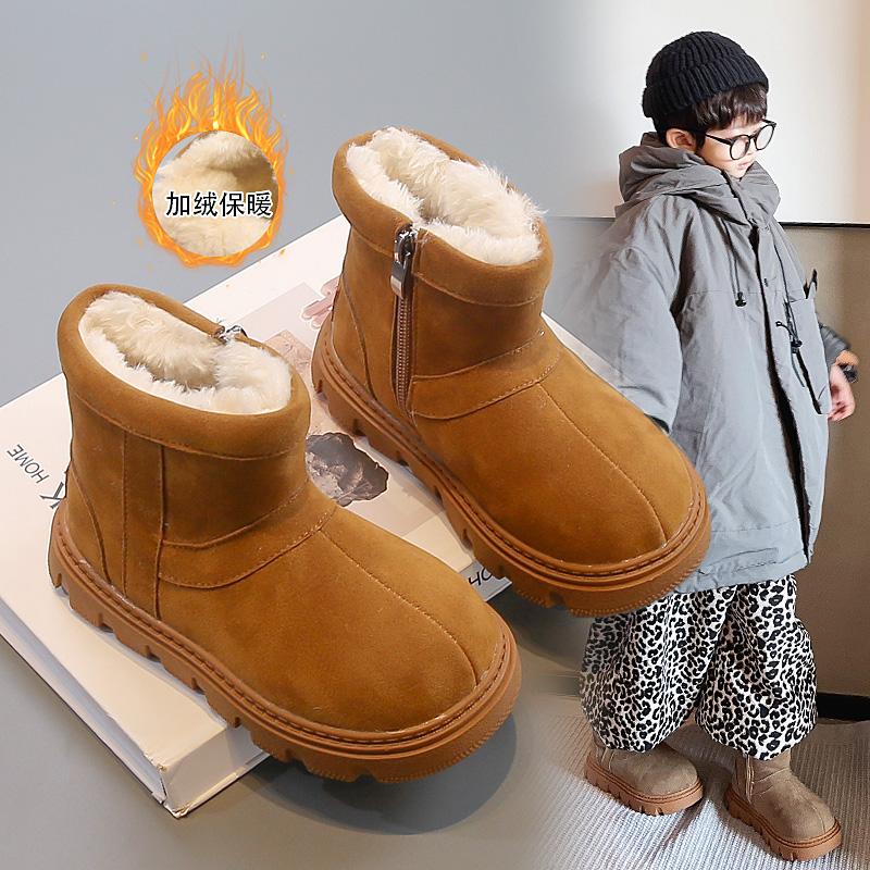 Winter Children's Snow Boots, Boys' Warm and Thick Short Boots, Solid Color Girls' Velvet and Anti Slip Cotton Shoes