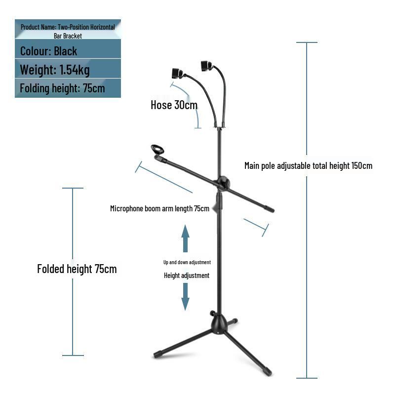 Adjustable Portable Microphone Tripod Stand for Live Streaming, Recording, Outdoor, or KTV