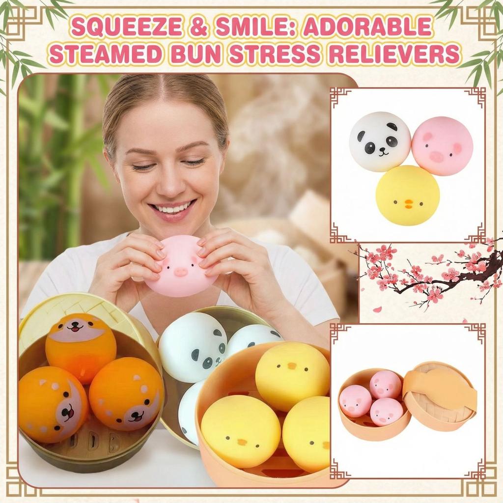 Simulation Stress Relief Bun Slow Rebound Squeeze Toy Set with Chick Design for Hand Exercise and Relaxation Activities