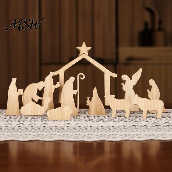 Traditional Holiday Scenes for Kids 13Pcs Wooden Christmas Nativity Scene Set, Mini Holy Family Figurines, Religious Figurines Tabletop Manger