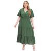Robe Longue à Col V et Imprimé Pois pour Femmes Manches Courtes Taille Haute Été Robe Maxi à Volants Élégante Respirante Légère Vacances Plage Robe Grande Taille