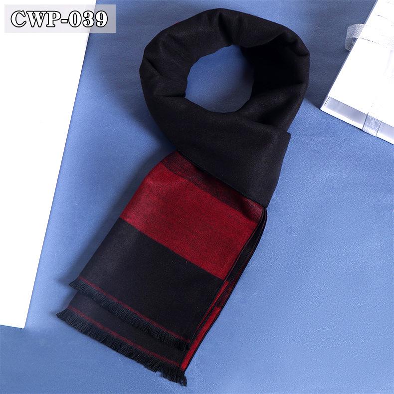 2025 Winter Men's Black Grey Plaid Imitation Cashmere Scarf