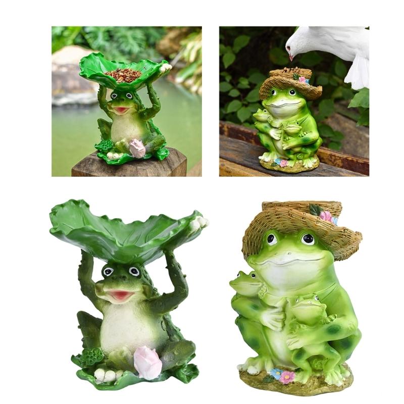Frogs Statue Bird Feeder Resin Figurine for Garden and Terraces Outdoor Backyard Decorative Statue Bird Feeding Station