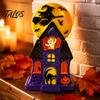 Retro Halloween Ghost Ornaments Haunted House Blow Mold Light, Vintage Pre-Lit Mansion Decor with Glowing Witch Tabletop Centerpieces Moon Black Cat,