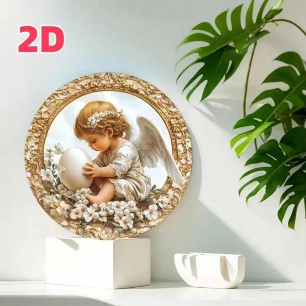 Vintage Metal Floral Angel Art Gold Frame Round Wall Decor Gift Home Cafe