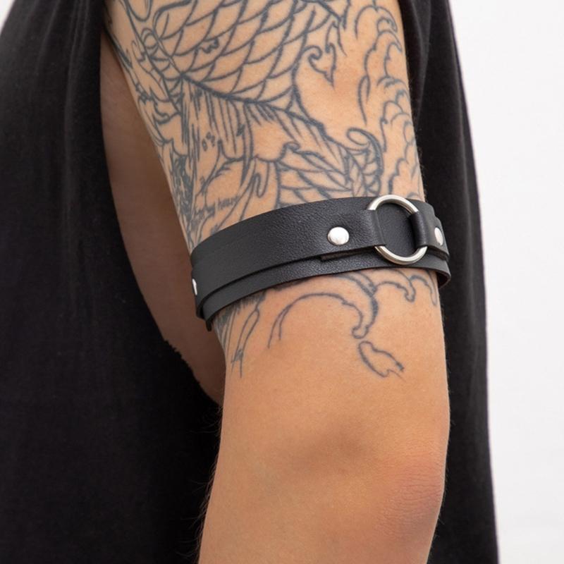 Gothic Gothic Armband For Men Black Leather Wide Adjustable Bracelet Medieval Halloween Accessory Jewelry Gift