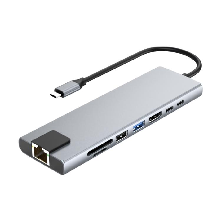 

Профессиональная USB-C док-станция 8 портов Расширение HDTV USB3.0 USB2.0 PD100W Ri45 Док-станция для аксессуаров ПК и ноутбуков 1