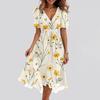 Women's Summer Floral Printed Casual Wrap V Neck Ruffled Hood Short Sleeves Belt A-Line Ruffle Hem Midi Sundress