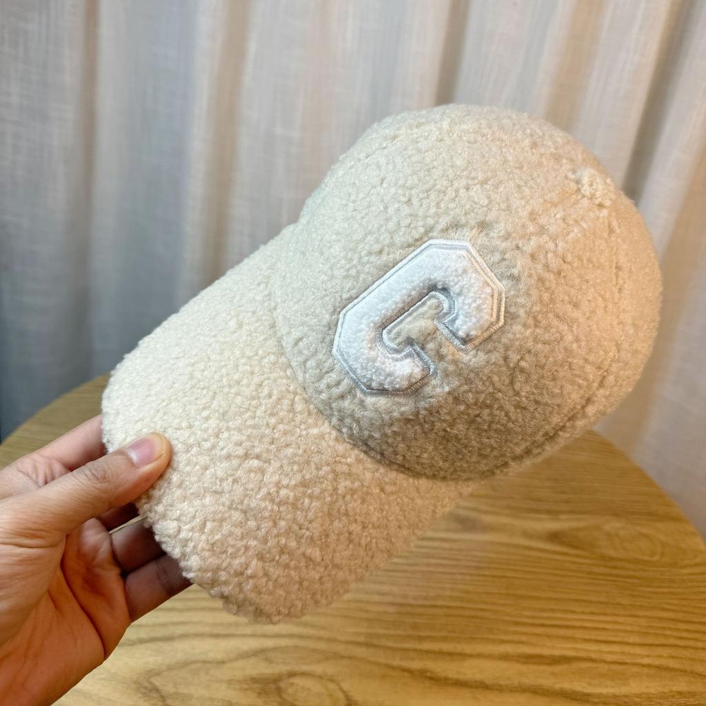 Lamb Wool Baseball Cap Women's Autumn and Winter Embroidered C Letter Cap Casual Warm Hat
