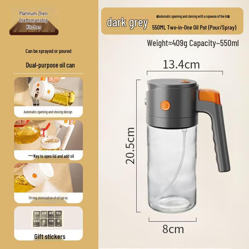 550ml Glass Oil Spray and Pour Dispenser