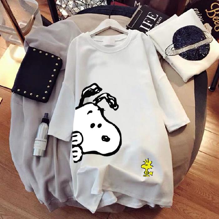 

Cartoon pattern short-sleeve t-shirt for women, mid-length, 2026 new summer loose top M белый