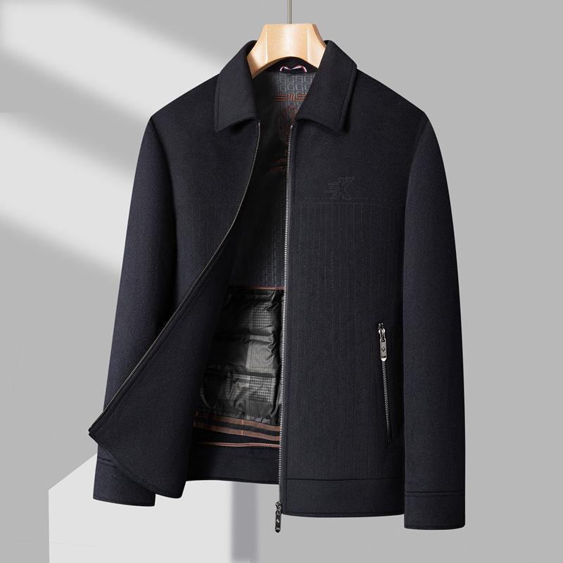 Men's Light Luxury Double-Sided Wool Coat - Short Lapel Autumn/Winter Jacket for Business Casual Wear