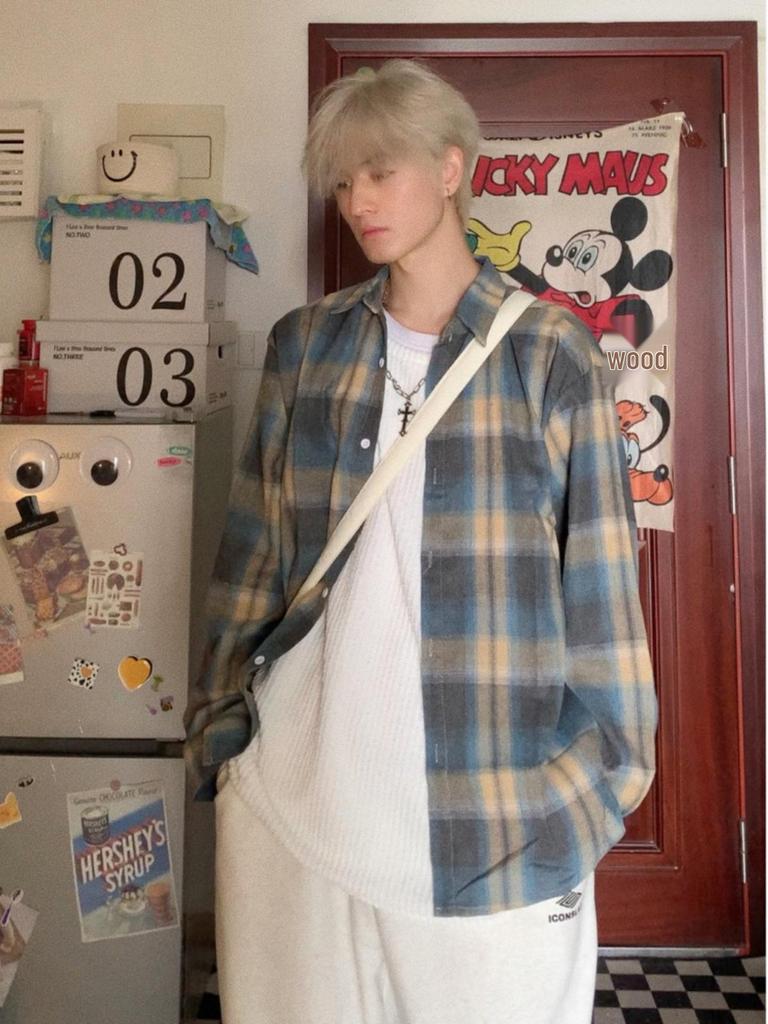 Dopamine Retro Plaid Long-Sleeve Shirt - Unisex Vintage American Style